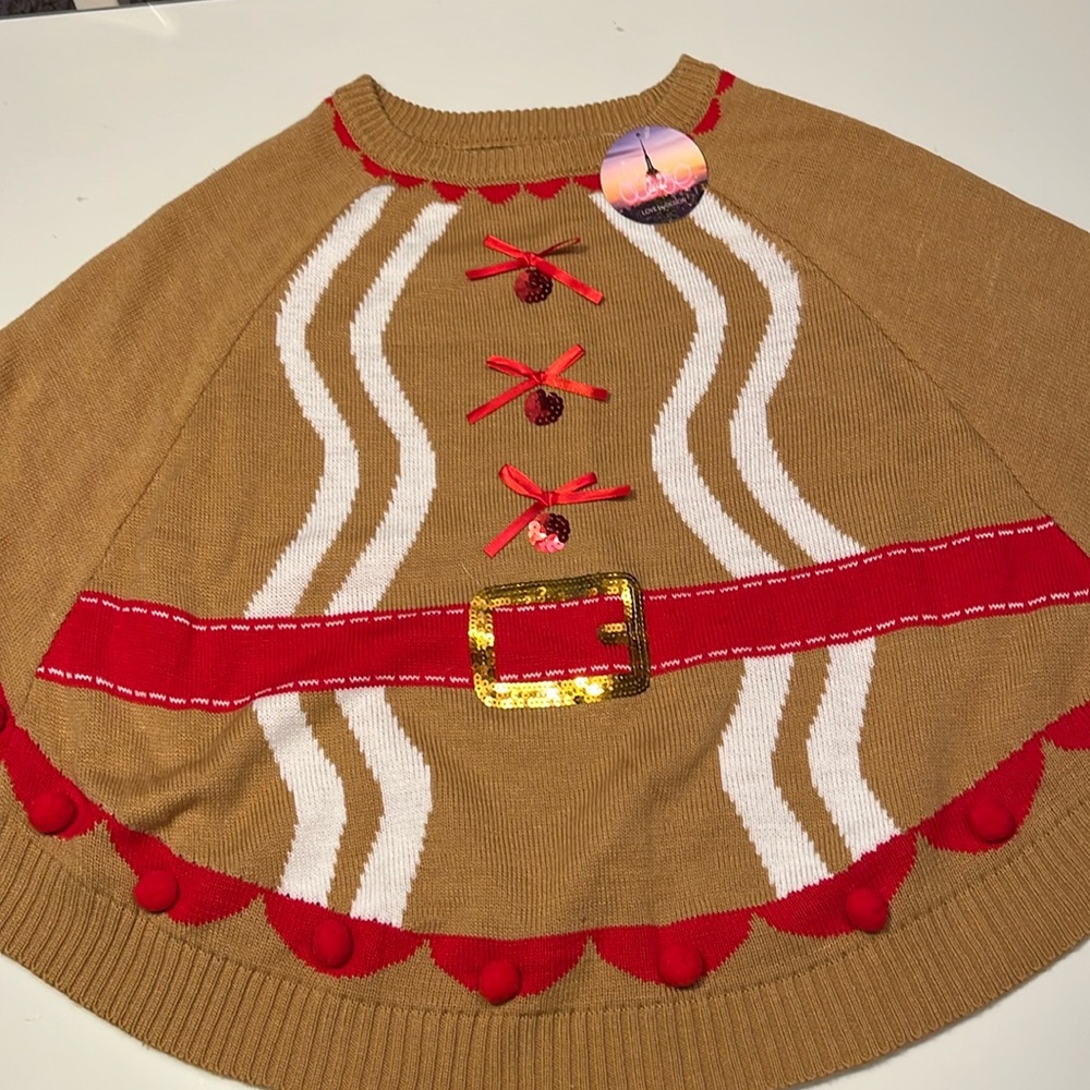 Gingerbread Womens cape Christmas Sweater Medium